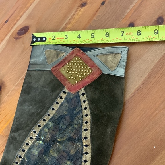 Vintage Gomez  Rivas Boots Olive Green Leather,Suede,Snakeskin - Picture 12 of 14